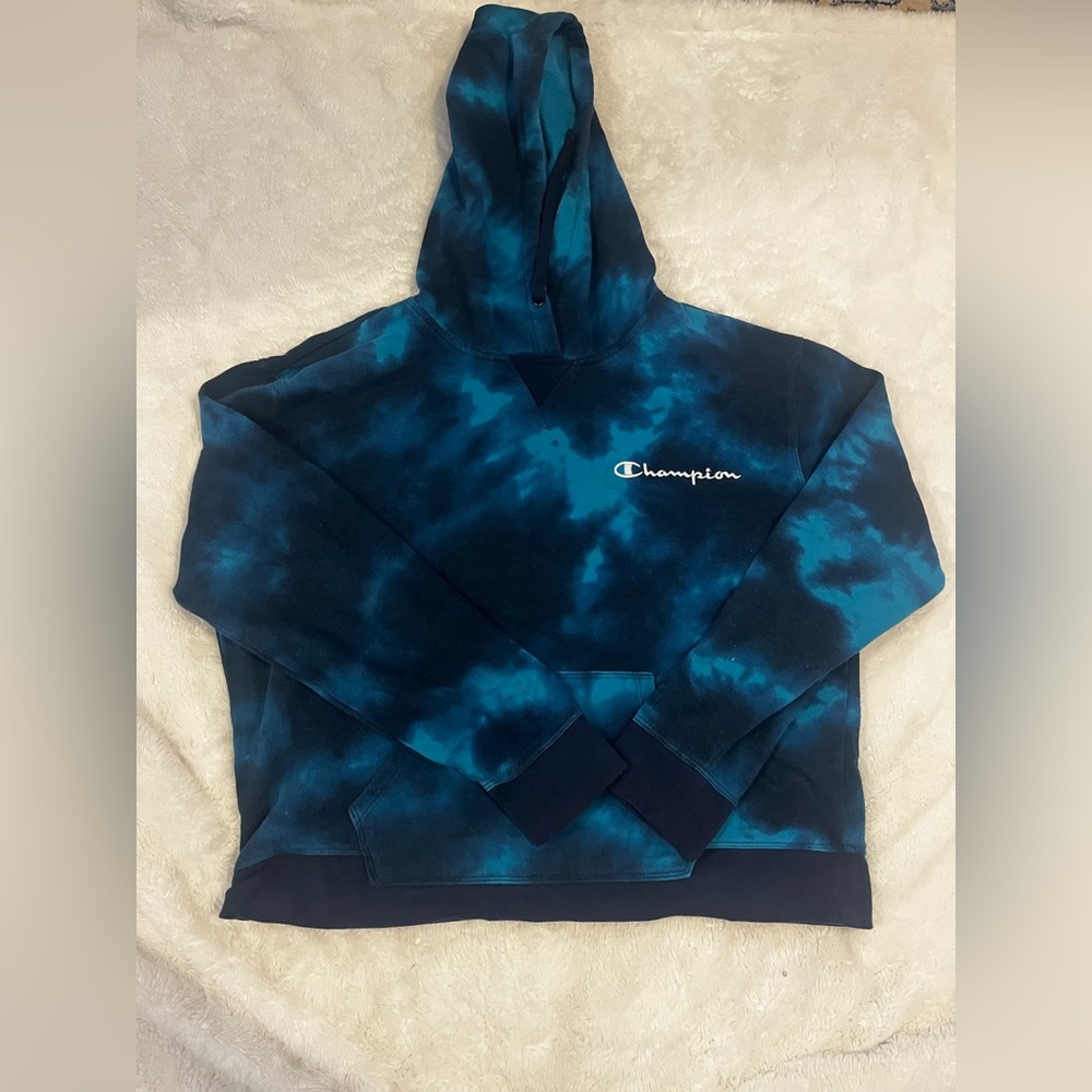 Tie dye blue champion hoodie